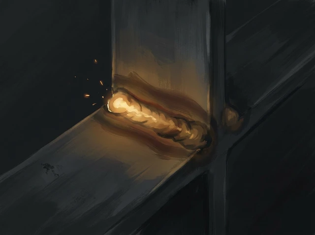 Illustration of a close-up mitred bracket corner with a fresh weld running the joint